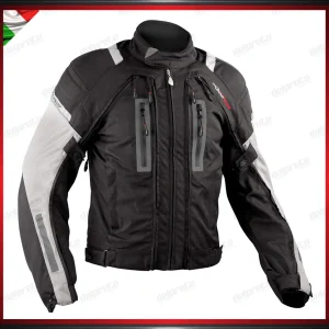 GIACCA MOTO IN TESSUTO GRIGIO NERO CORDURA MESH 4 STAGIONI IMPERMEABILI PROTEZIONI OMOLOGATE CE