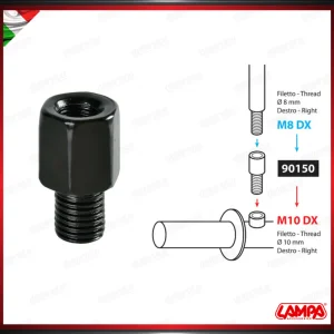 ADATTATORE PER SPECCHIETTO NERO RETROVISORE FILETTO Ø 8 MM DX > Ø 8 MM DX